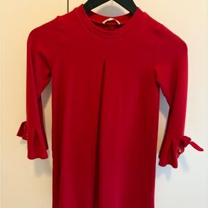 Girls Red Long Sleeve Casual Dress with Tie Sleeve Detail